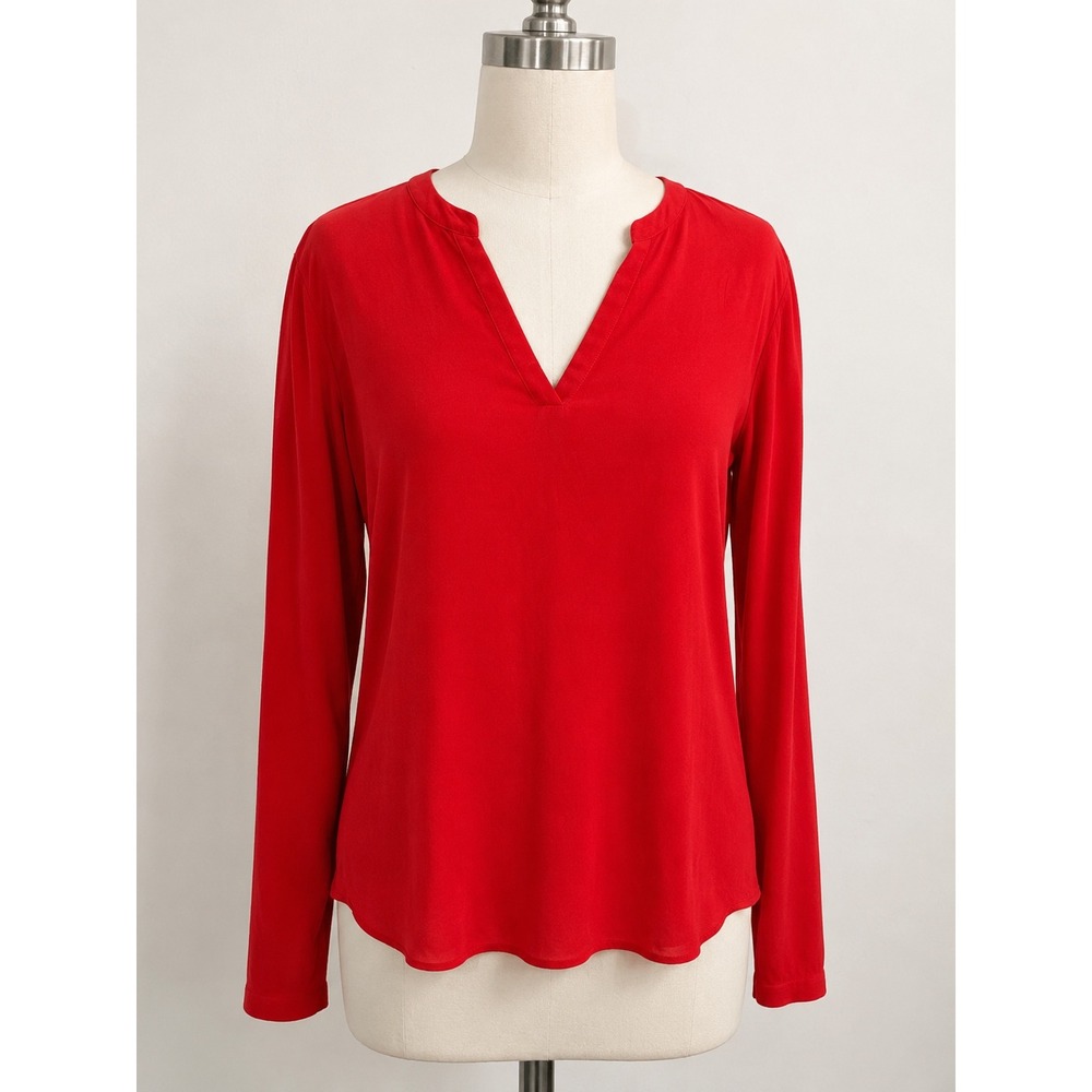 INC International Concepts Red V-Neck Long Sleeve Blouse Top Size M